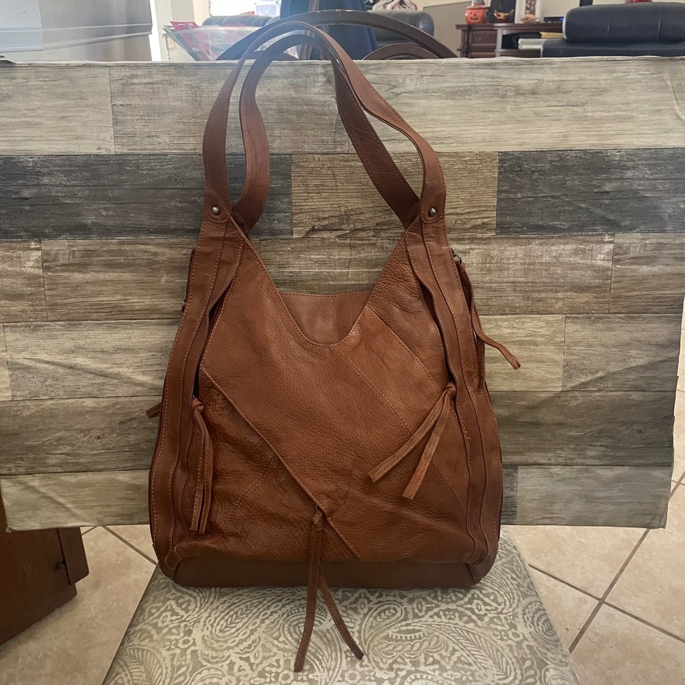 Great American Leather Works Cognac Brown Patchwork Leather Hobo Shoulder Bag